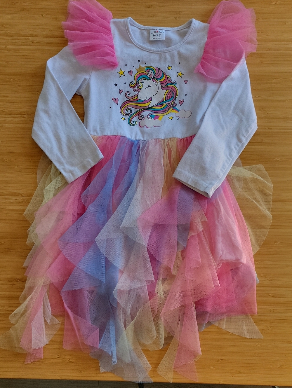 Girl 6-7 years Like New Children's Unicorn Tulle Dress - Pink Multicolor -